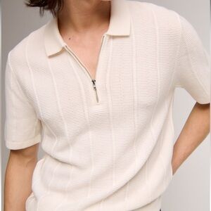 Abercrombie & Fitch Off-White Textured Zip Polo